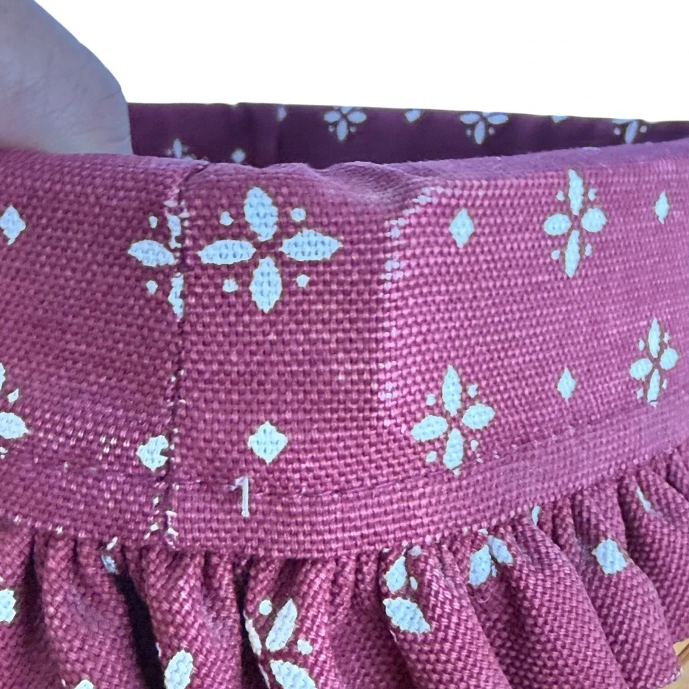 Longaberger 1997 Signed Tall Tissue Basket Wood Lid Burgundy Floral Liner